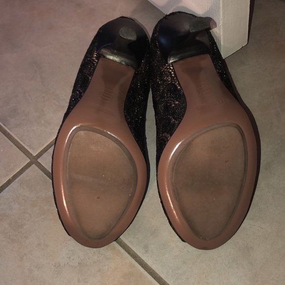 Missoni Nude Satin Black Lace Peep Toe Court Shoe with Stacked Heel - Picture 4 of 5